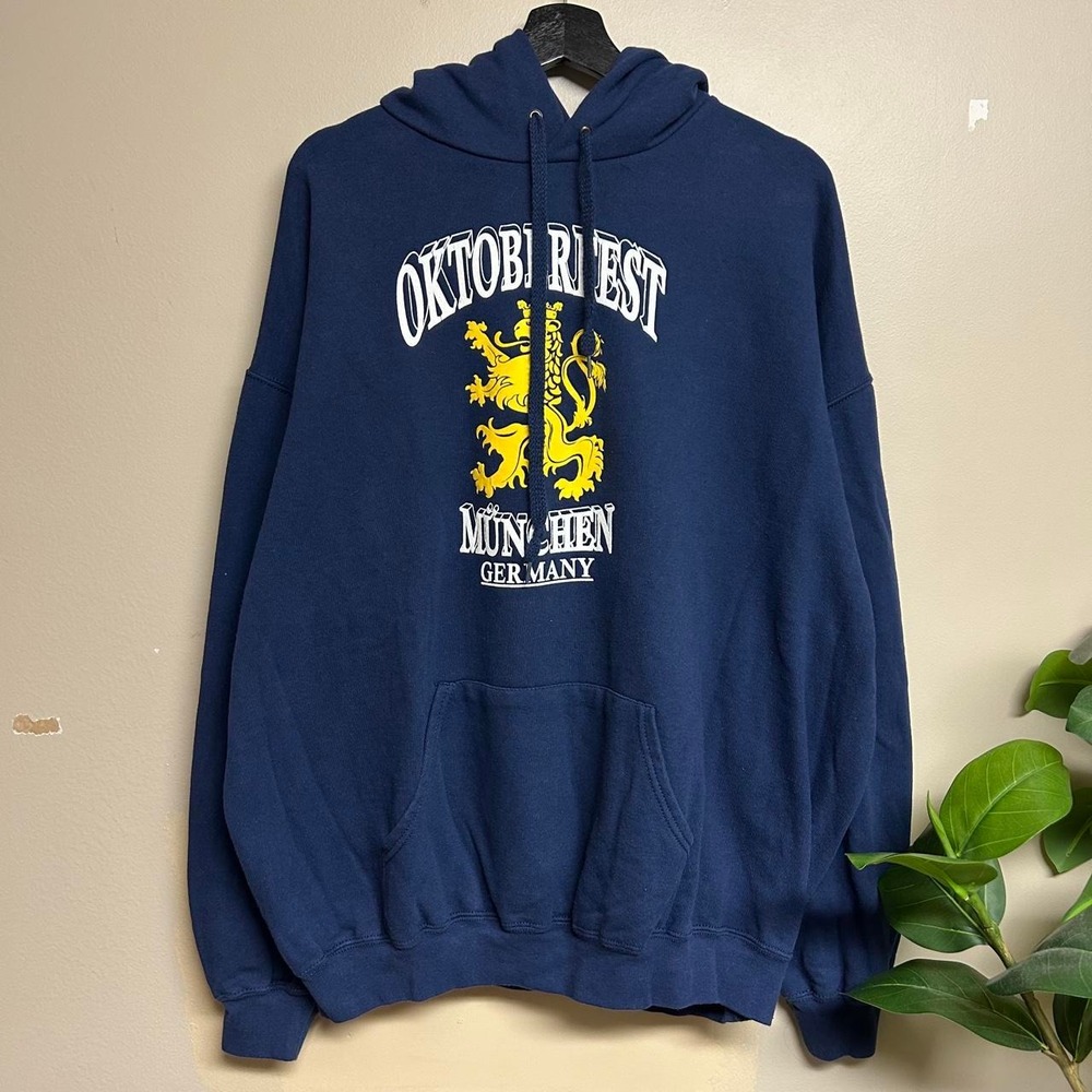 Vintage 90s Oktoberfest Munchen Germany Hoodie Navy Blue Mens XXL
